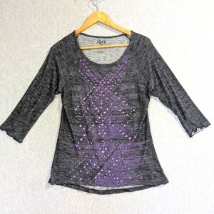 Rock 47 Western Bling Shirt Women's Large Black Purple Embellished Studded